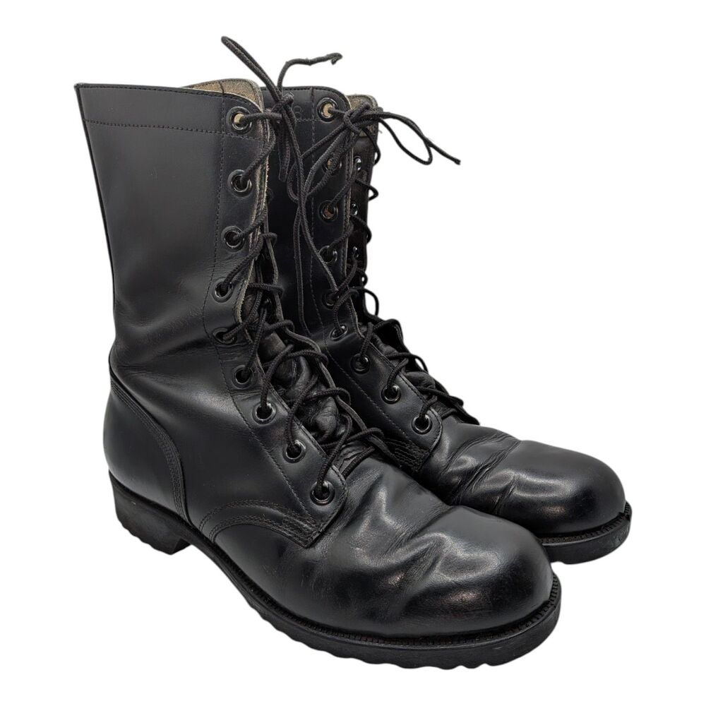 Genesco Mens 9N Black Leather Combat Vintage 1968 Military Work Boots Goth Punk